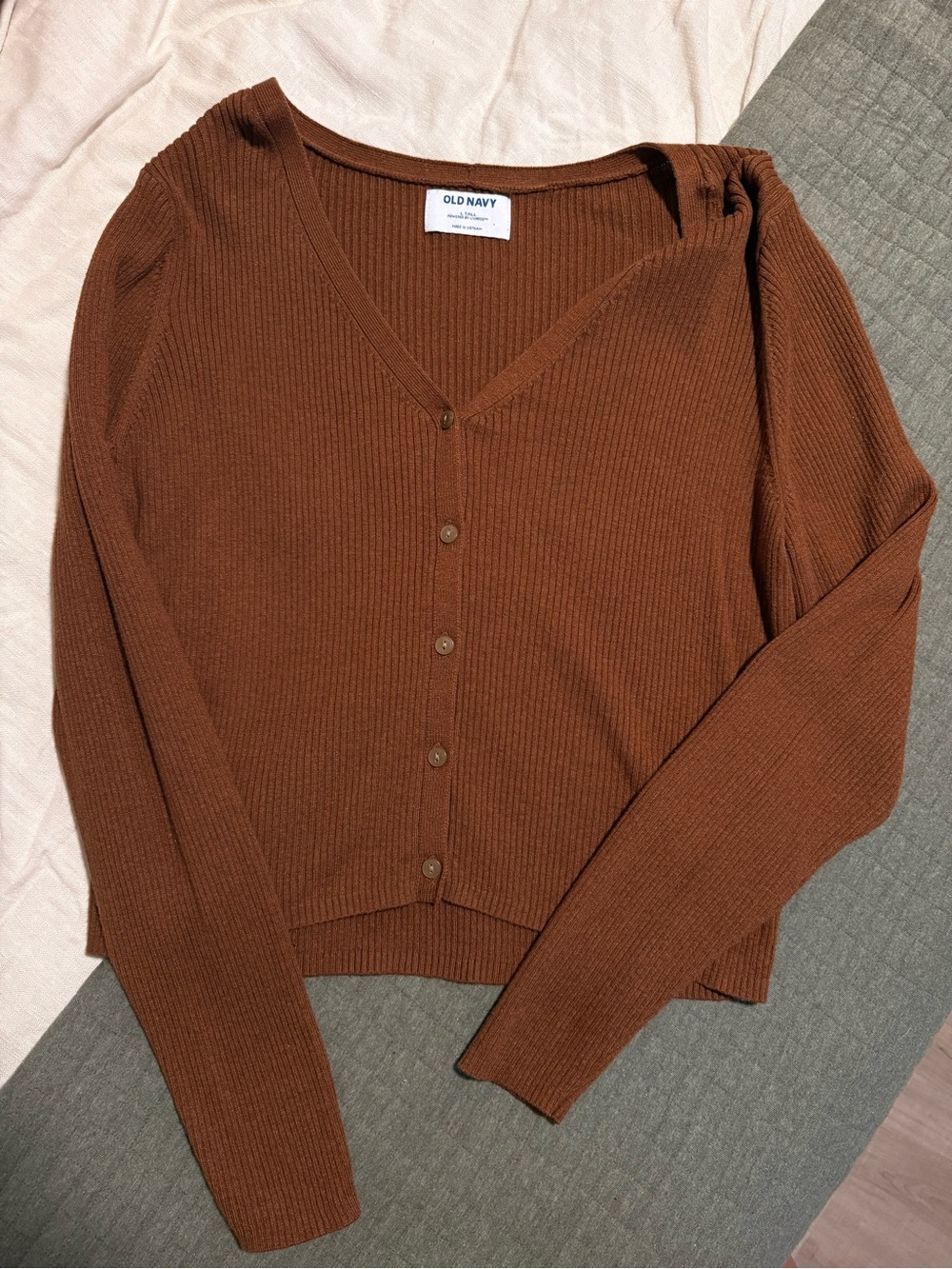 Old Navy Brown Ribbed V-Neck Button Cardigan